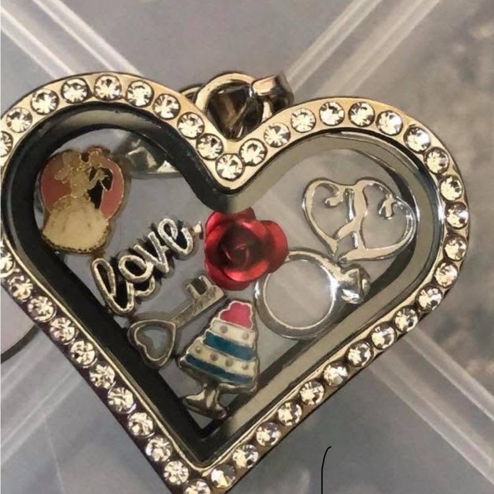 Heart-Shaped Charm Locket with Crystals